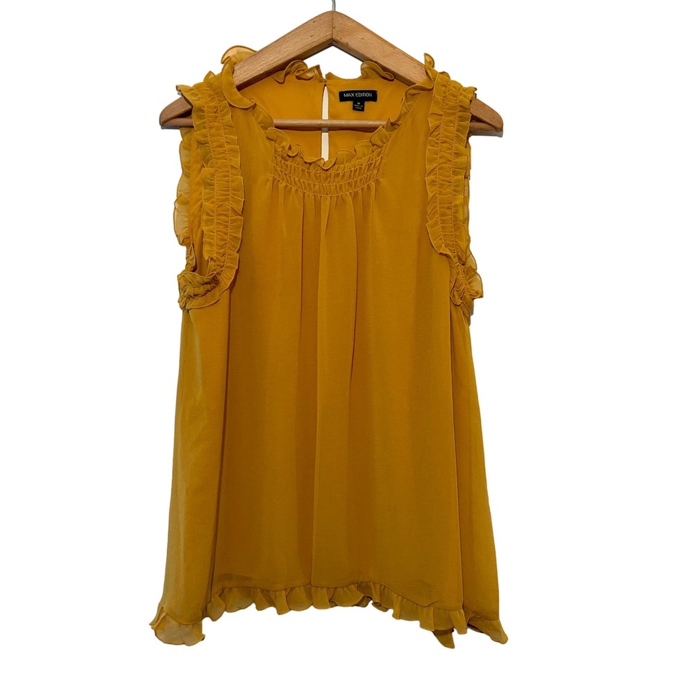 Max Edition Women's Size M Burnt Yellow Sleeveless Tunic Spring Top Work Wear